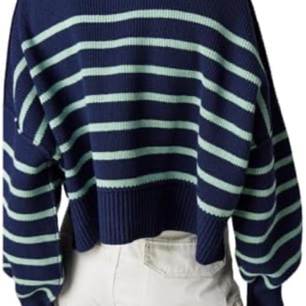 Free People Easy Street Cropped Striped Pullover Oversized Sweater | Size XL - Picture 4 of 9